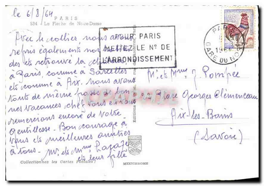 CPM Paris La Fleche de Notre Dame  — Verso
