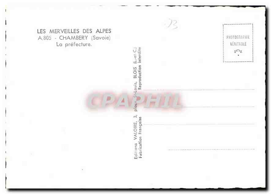 CPM Les Merveilles des Alpes Chambery Savoie La Prefecture  — Rückseite