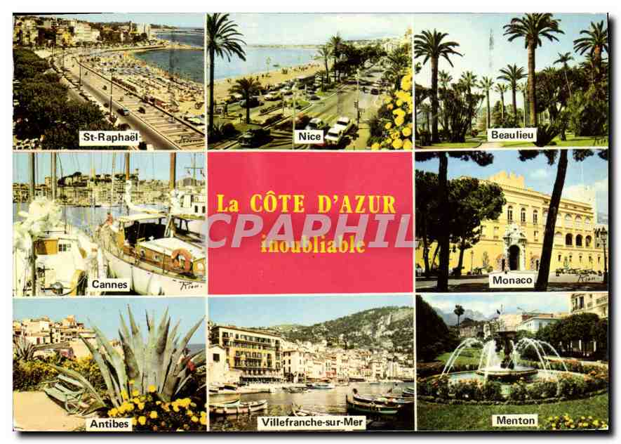CPM La Cote d'Azur inoubliable St Raphael Nice Beaulieu Cannes Monaco Antibes Villefranche sur Mer M