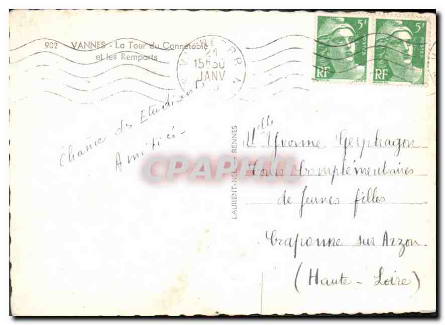 Vannes - La Tour du Connetaïble et les Remparts — Laurent-Nell, n°902 — Rückseite