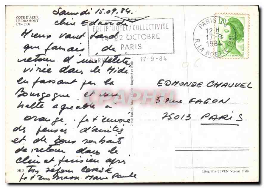 CPM Cote d'Azur Le Dramont L'Ile d'Or  — Verso