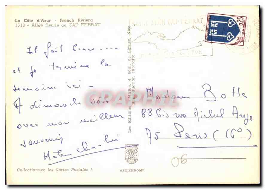 Allée fleurie au Cap Ferrat — La Côte d'Azur — Éditions MAR, Nice — Rückseite