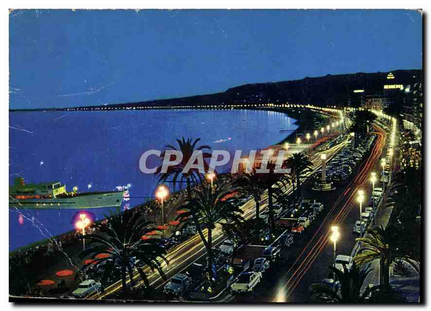 CPM Nice La Cote d'Azur French Riviera La Promenade des Anglais la nuit 