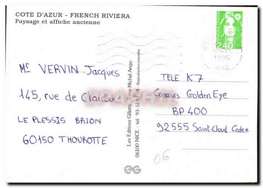 CPM Cote d'Azur French Riviera Paysage et affiche ancienne  — Verso