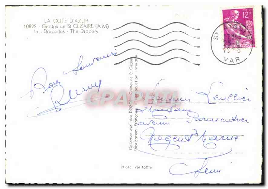 Grottes de Sainte-Croix — Les Draperies — Éditeur : Collection exclusive DOZAN — Verso