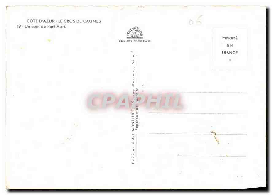 CPM Cote d'Azur le Cros de Cagnes Un coin du Port Abri Bateaux de peche — Verso