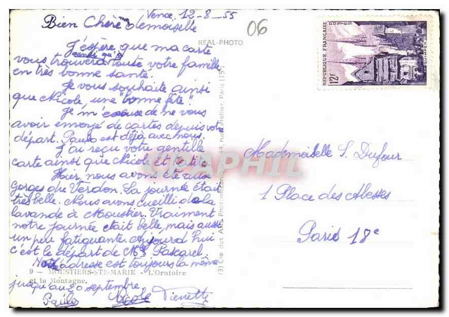 CPM Moustiers Ste Marie l'Oratoire et la Montagne  — Verso