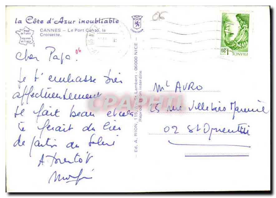 CPM La Cote d'Azur inoubliable Cannes Le port Canto la Croisette  — Rückseite