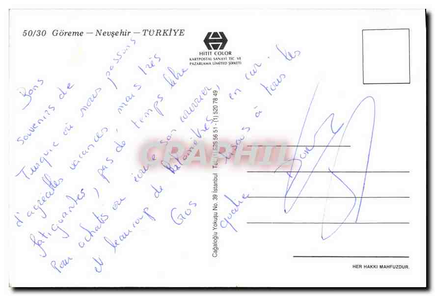 CPM Goreme Nevsehir Turkiye  — Verso