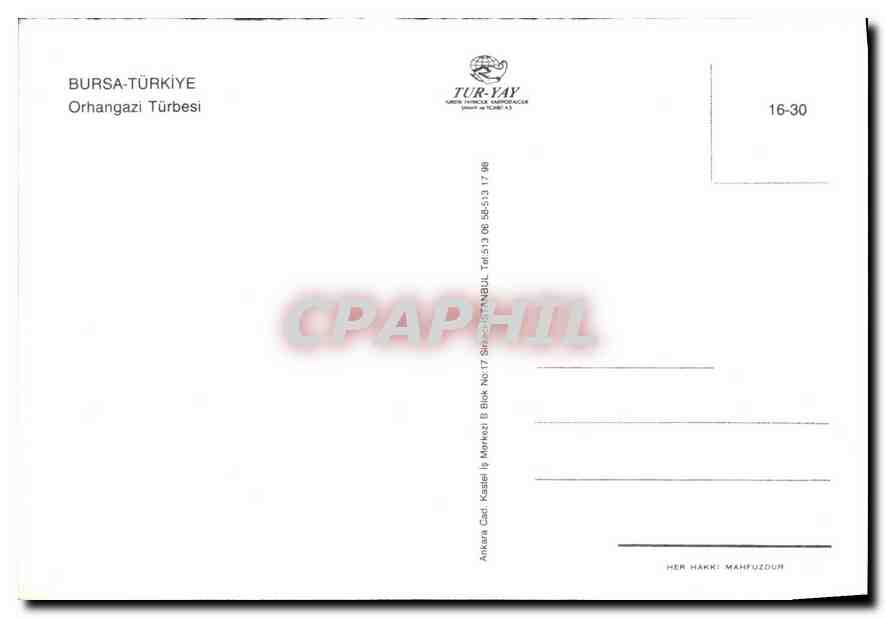CPM Bursa Turkeyi Orhangazi Turbesi  — Verso