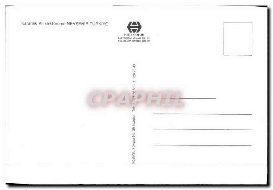 CPM Karanlim Kilisesi Goreme Nevsehir Turkiye  — Verso