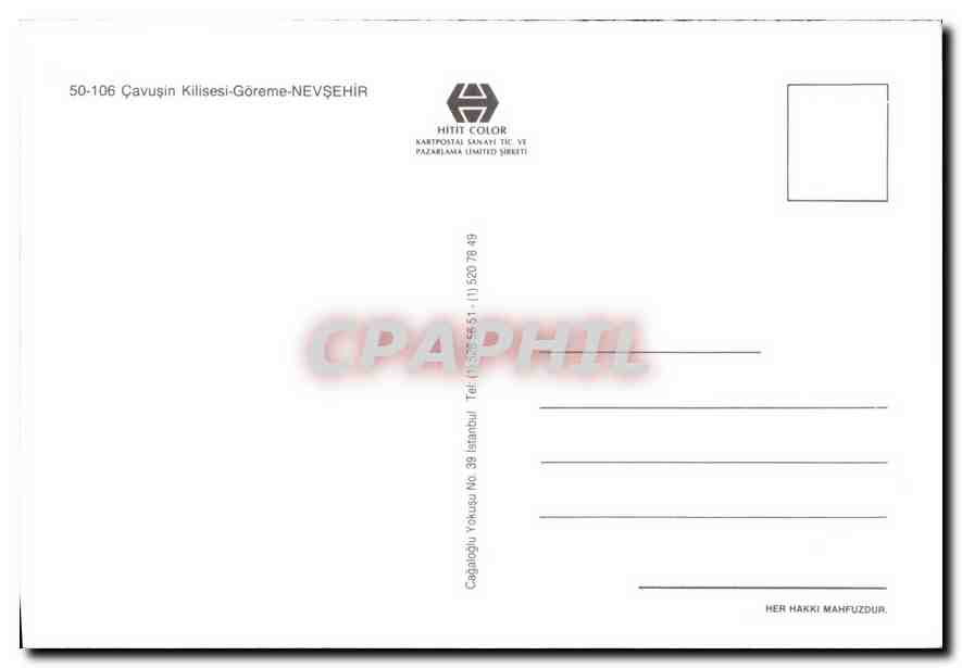 CPM Cavusin Kilisesi Goreme Nevsehir  — Verso