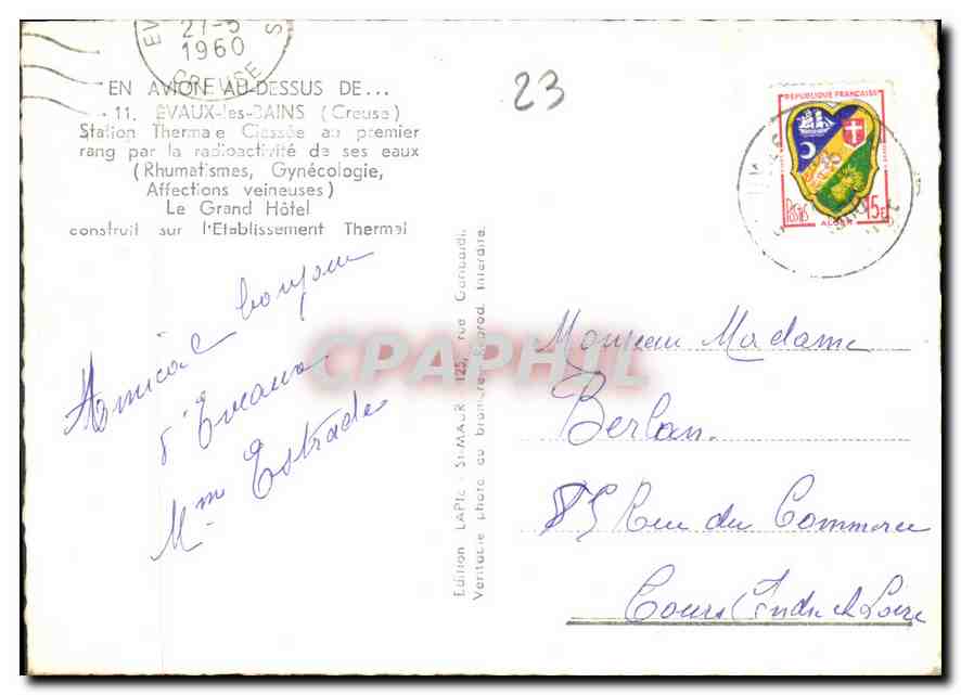 EVAUX-LES-DAINS — Station thermale — Édition LAPIE — Verso