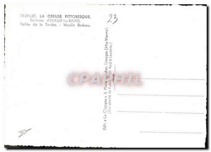 Valley of the Tardes — Environs of EVAUX-LES-BAINS — Publisher André Lecomte — Back
