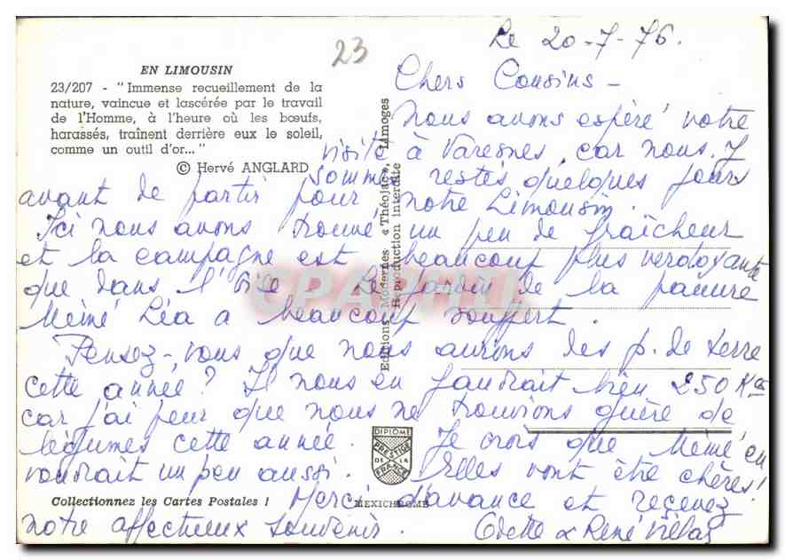 CPM En Limousin Immense recueillement de la nature  — Rückseite
