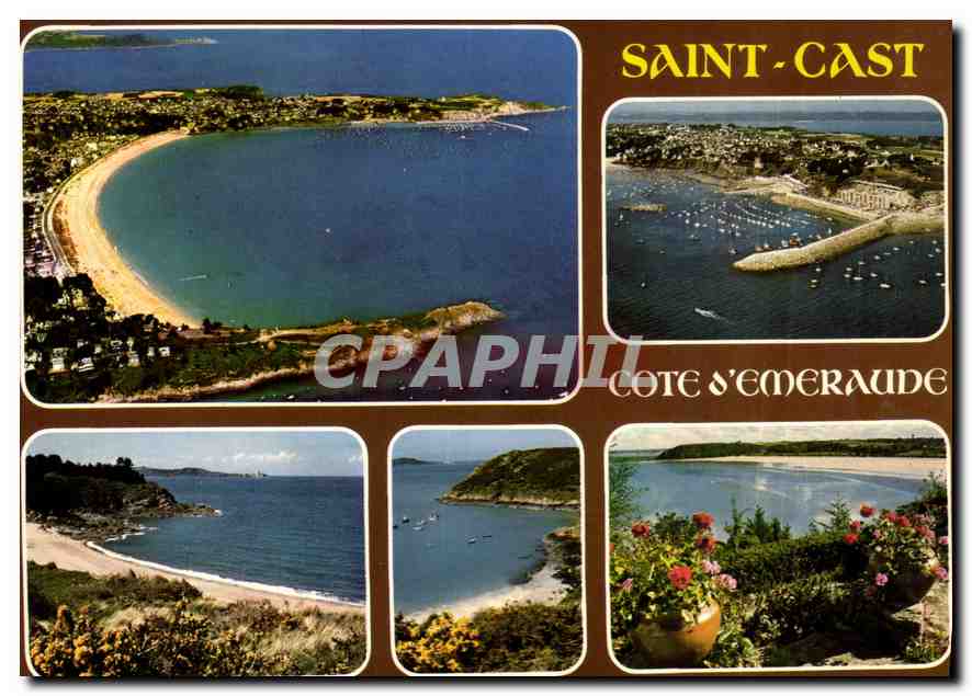 CPM Couleurs de Bretagne Saint Cast la Grande plage le port et les plages de la Mare de la Fresnaye 