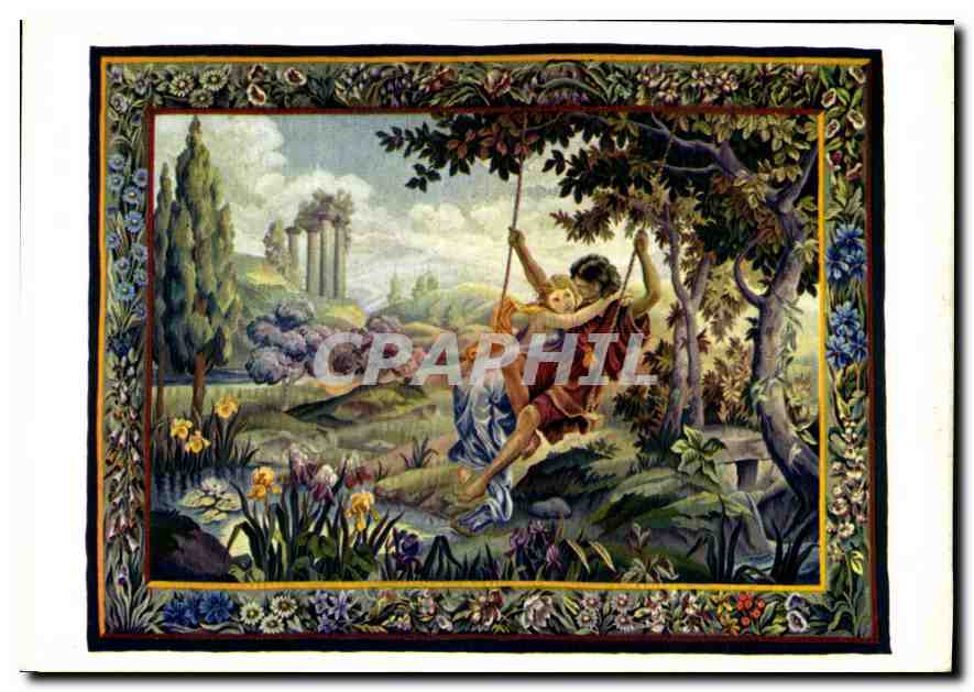 Jeune couple sur balançoire — scène bucolique avec colonnes antiques — Aubusson (Creuse)