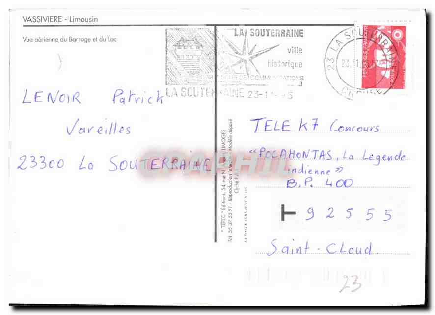 Vassivière — Vue aérienne du barrage et du lac — TÉRC Éditions — Verso