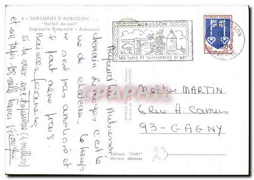 Chasse au cerf — Tapisserie d'Aubusson — Éditions 'Gaby' — Verso