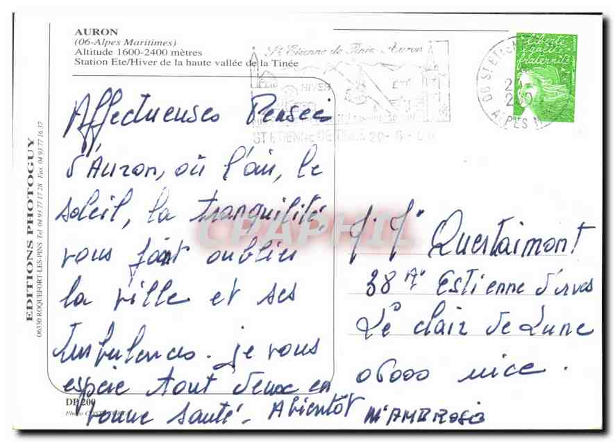 CPM Auron Alpes Maritimes Station Ete Hiver de la Haute Vallee de la Tinee  — Rückseite