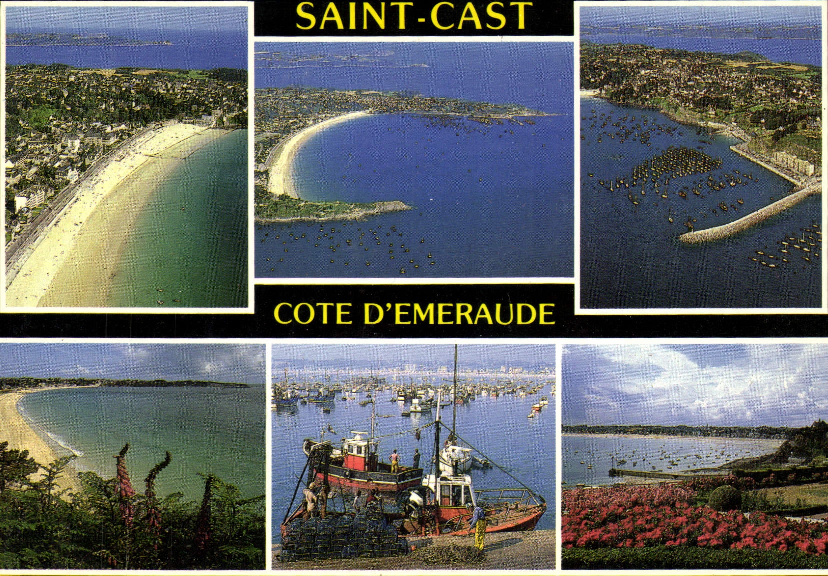 CPM Couleurs de Bretagne la Cote d'Emeraude Saint Cast la Grande Plage et le Port 