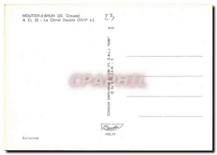 Moutier-d'Ahun — Le Christ Double (XVIIe s.) — Combier Imprimeurs (71) S.&L. - 0 — Rückseite
