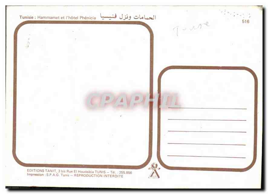 CPM Tunisie Hammamet et l'Hotel Phenicia  — Rückseite