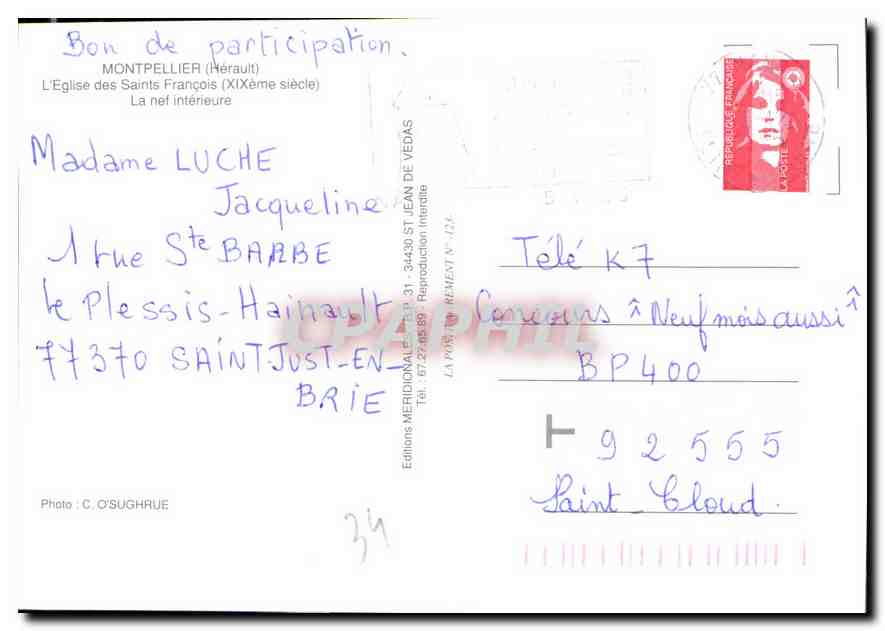 Montpellier — Église des Saints-François — Éditions Méridionales — Verso