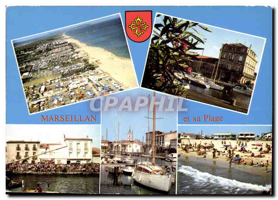 CPM Marseillan et sa Place Herault Les Campings le Port en fleurs le Jeu du Lou Capelet le port de p