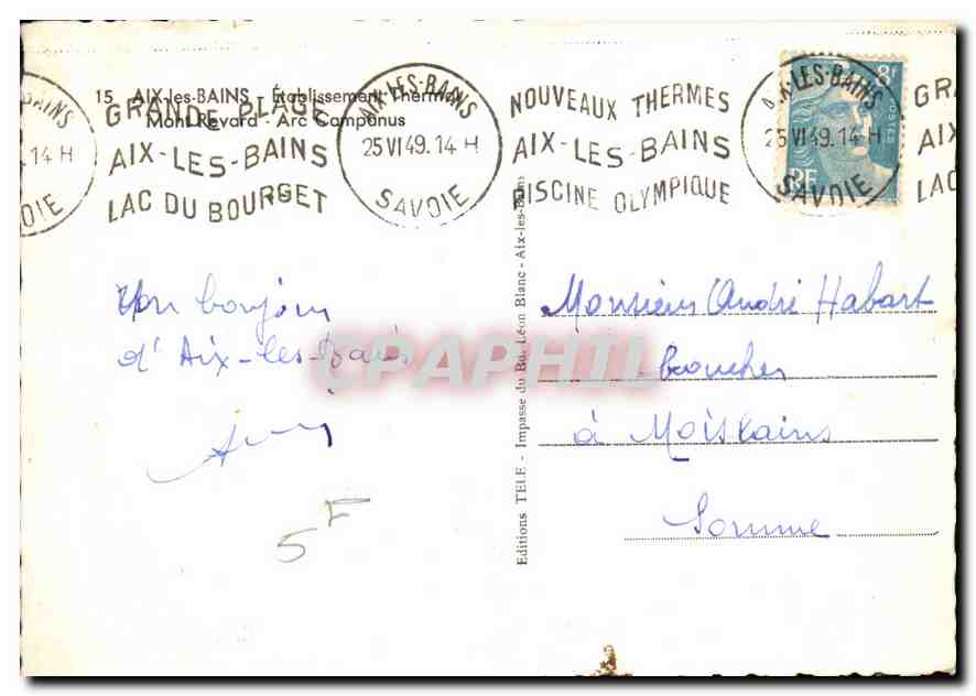 CPM Aix les Bains Etablissement Thermal Mont Revard Arc Campanus  — Rückseite