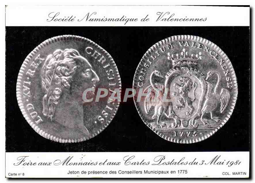 CPM Societe Numismatique de Valenciennes president M Bouchez Monnaies Jeton de presence des Conseill