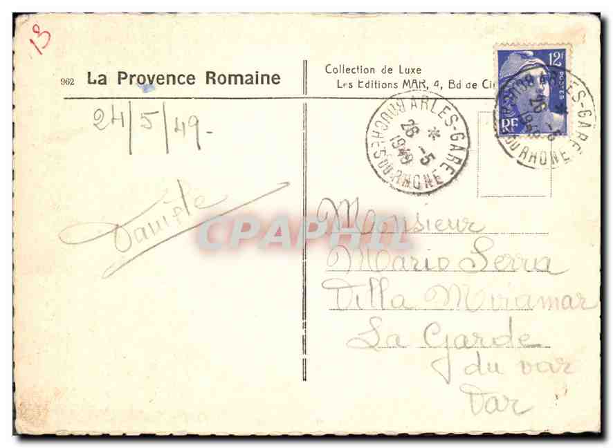 Arles. Le Théâtre Antique — Éditeur MAR, n° 962 — Verso