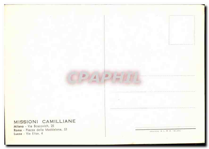 CPM Missioni Camilliane Milano Vie Boscovich Roma Piazza Delle Maddalena Lucce vie Elise  — Rückseite