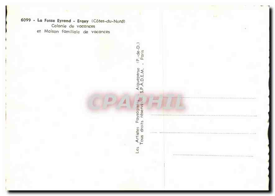 CPM La Fosse Eyrand Erquy Cote du Nord Colonie de Vacances et Maison familiale de Vacances — Rückseite