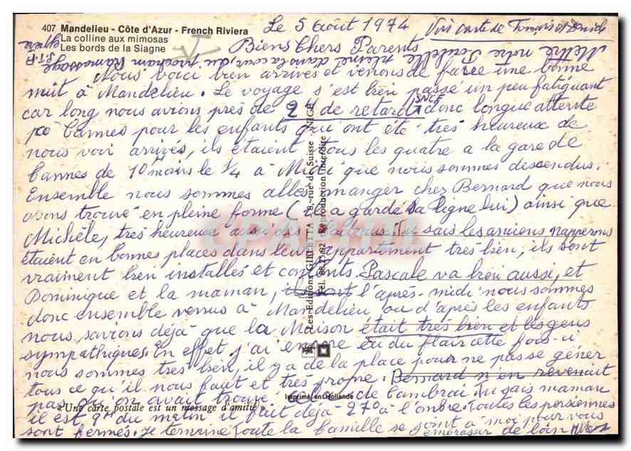 CPM Mandelieu Cote d'Azur La colline aux Mimosas les bords de la Siagne  — Rückseite