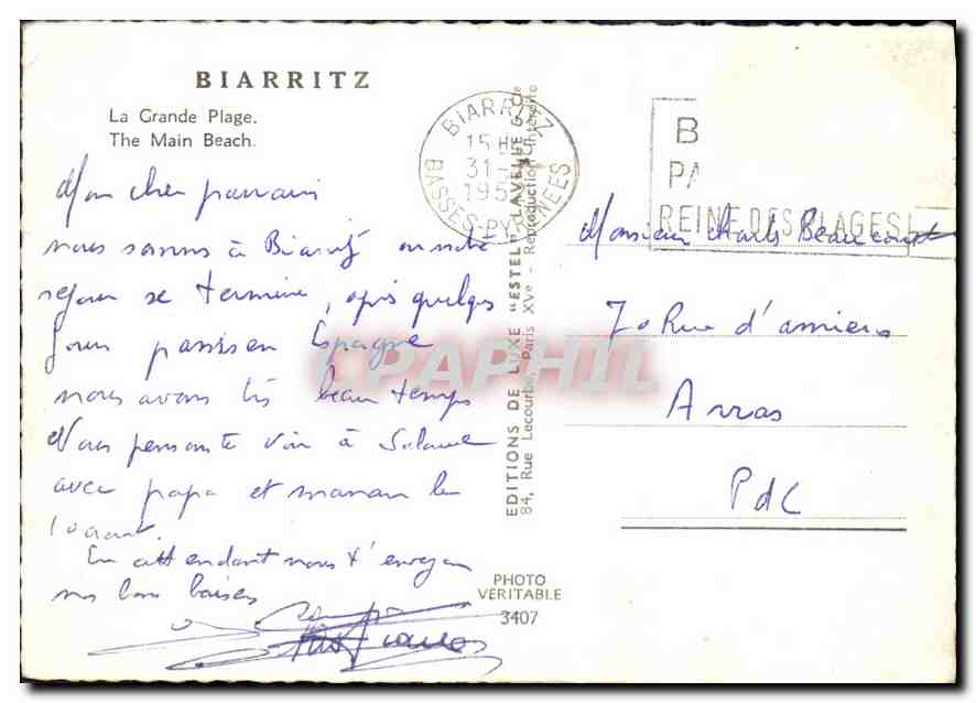 CPM Biarritz la Grande Plage  — Verso