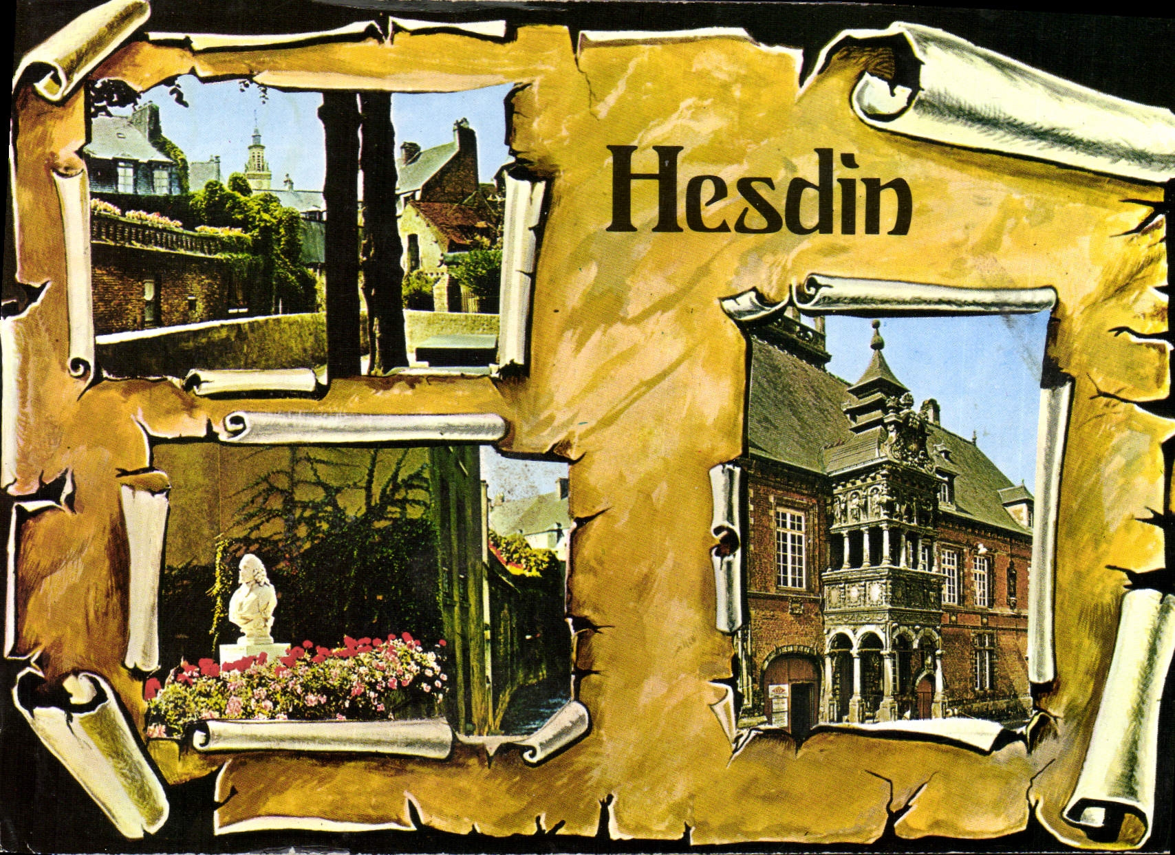 CPM Hesdin P de C Le Baffroi de l'Hotel de Ville Buste de l'Abbe Prevost d'Exiles La Breteche 