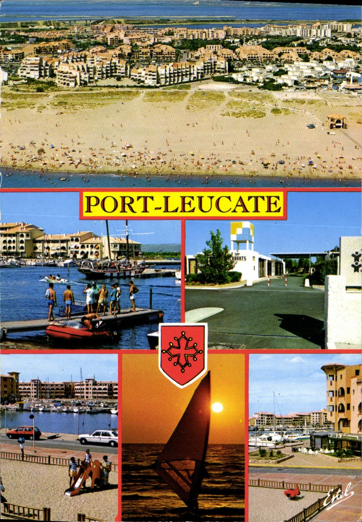 CPM Le Languedoc Port Leucate Aude Vue aerienne de la plage et la ville Le port de plaisance 