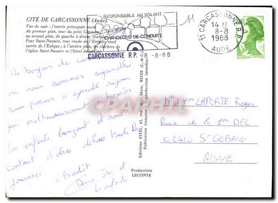 CPM Cite de Carcassonne Aude Vue de nuit l'entree principale ouest  — Verso