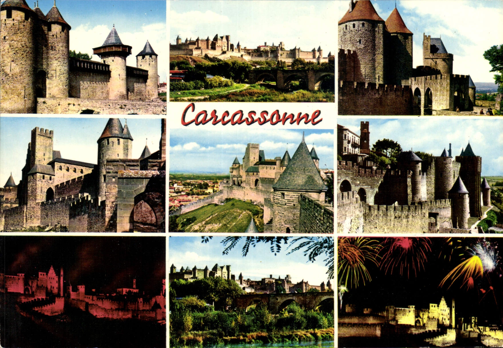 CPM Carcassonne Entree du Chateau Camtal Vue generale La Porte Narbonnaise La Porte d'Aude Le Chatea