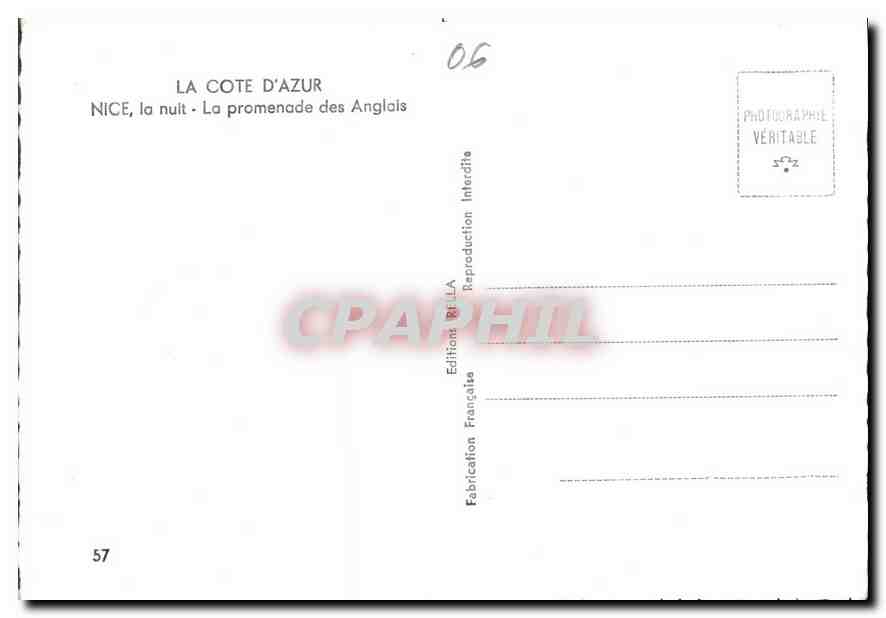 CPM La Cote d'Azur Nice la nuit La promenade des Anglais  — Rückseite