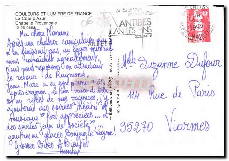 Chapelle de la Côte d'Azur — Antibes — Éditions d'art vivon — Verso