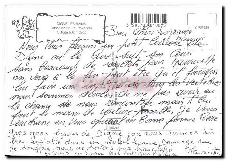 CPM Digne les Bains Alpes de Haute Provence  — Verso