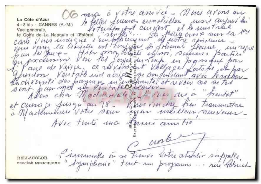 Cannes — Vue générale, le Golfe de la Napoule et l'Estérel — Rella — Verso