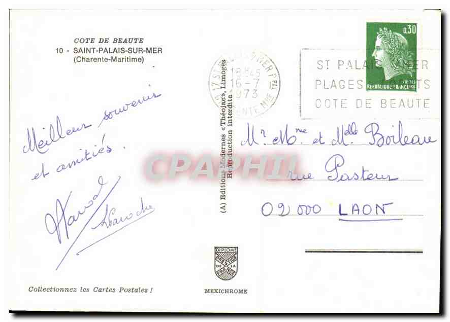 CPM Cote de Beaute Saint Palais sur Mer Charente Maritime  — Rückseite