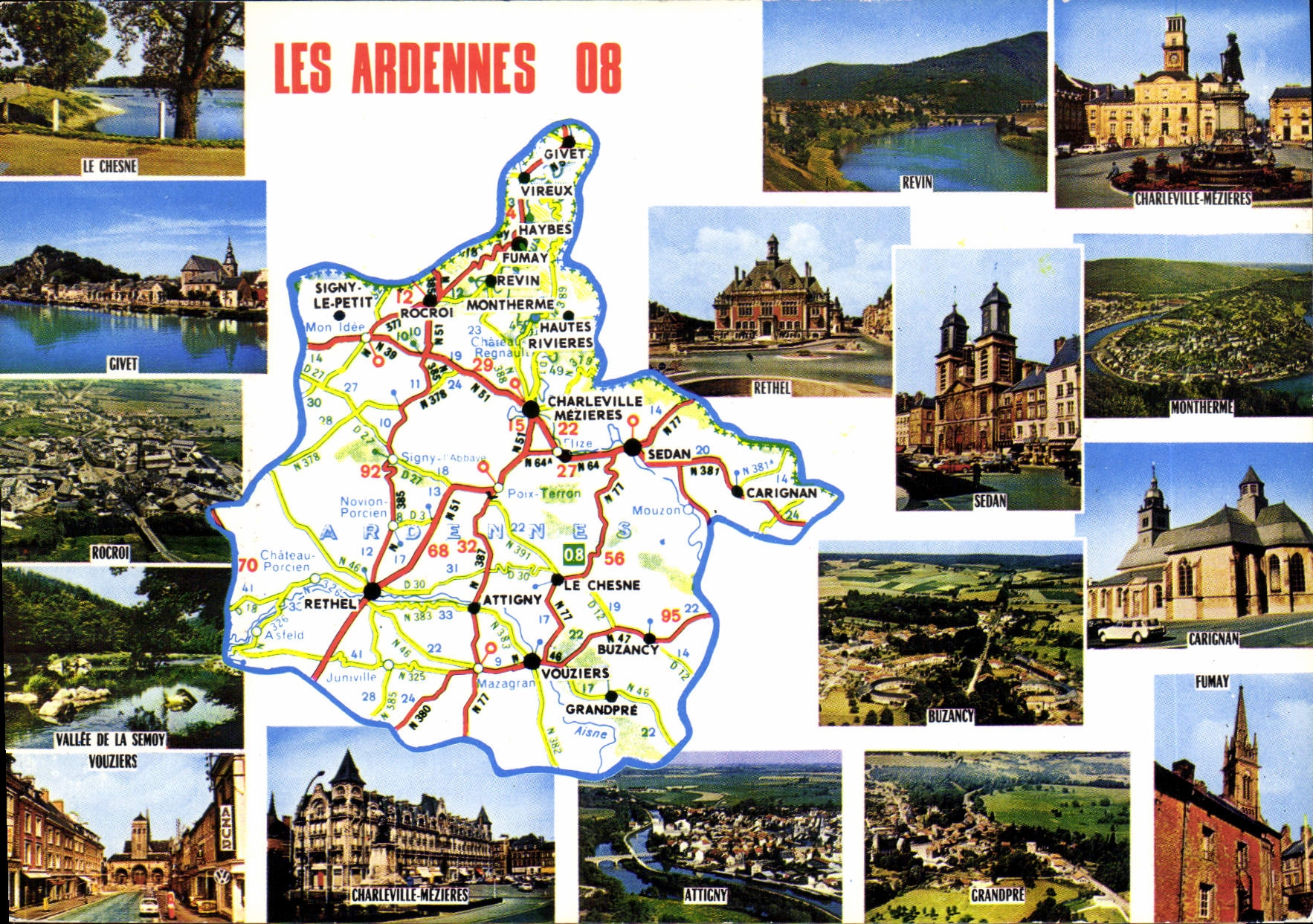 Les Ardennes 08 — Carte touristique avec photos de sites — Imprimeur Combier, Mâcon