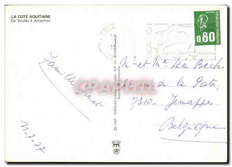 CPM La Cote Aquitaine De Soulac a Arcachon  — Rückseite