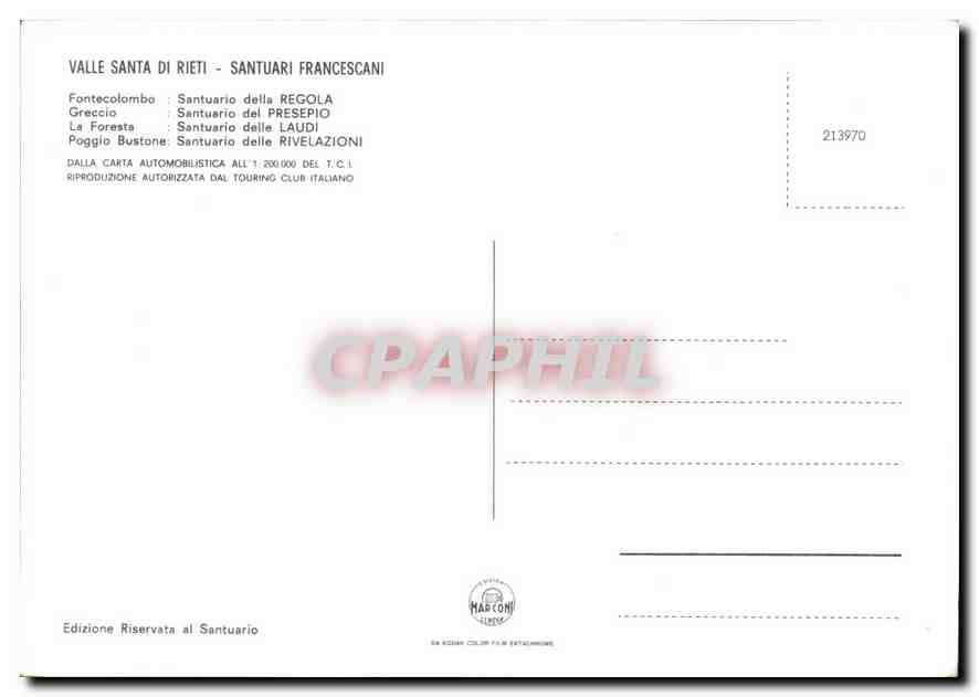 CPM Valle Santa di Rieti Santuari Francescani Fontecolombo Greccio La Foresta Poggio Bustone  — Rückseite
