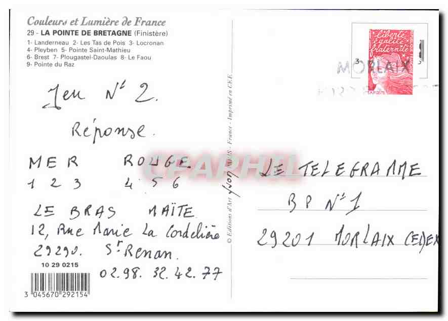 CPA Couleurs et Lumiere de France La Pointe de Bretagne Finistere Landerneau Les Tas de Pois Locrona — Rückseite