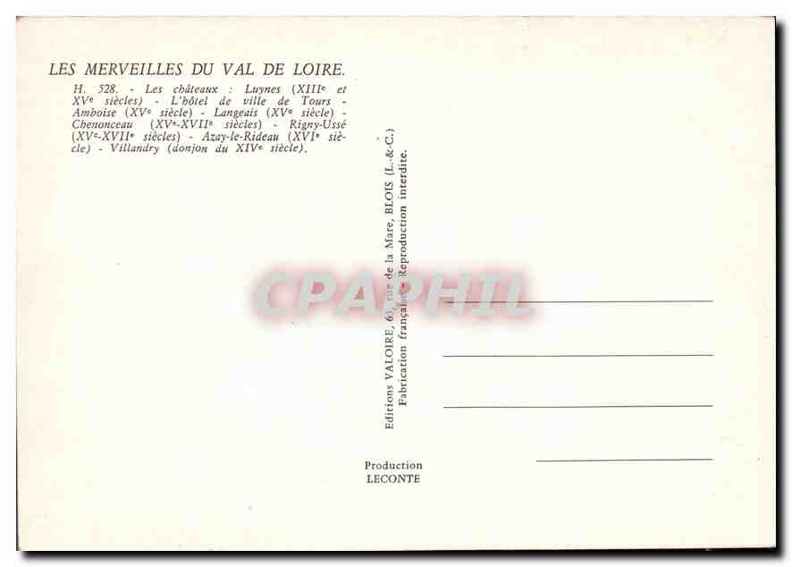 CPA Les Merveilles du Val de Loire Les ebateaux Luynes l'Hotel de ville de Tours Amboise  — Rückseite